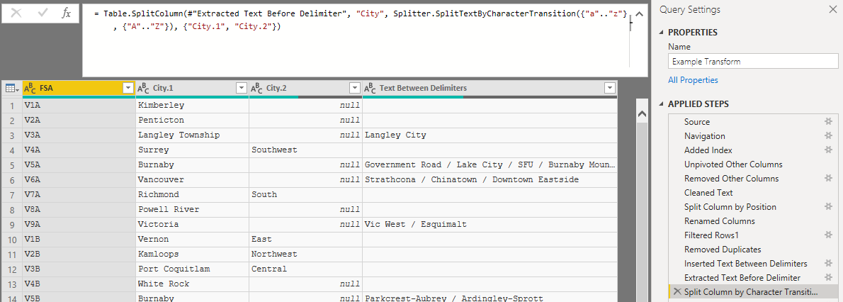 Split Column by Character Transition